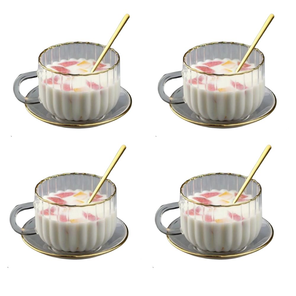 4x čaša Amber s tanjurom 4x čaša Amber s tanjurom