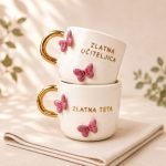 Šalica Cici, Butterfly PINK - 24k zlato&ručni rad